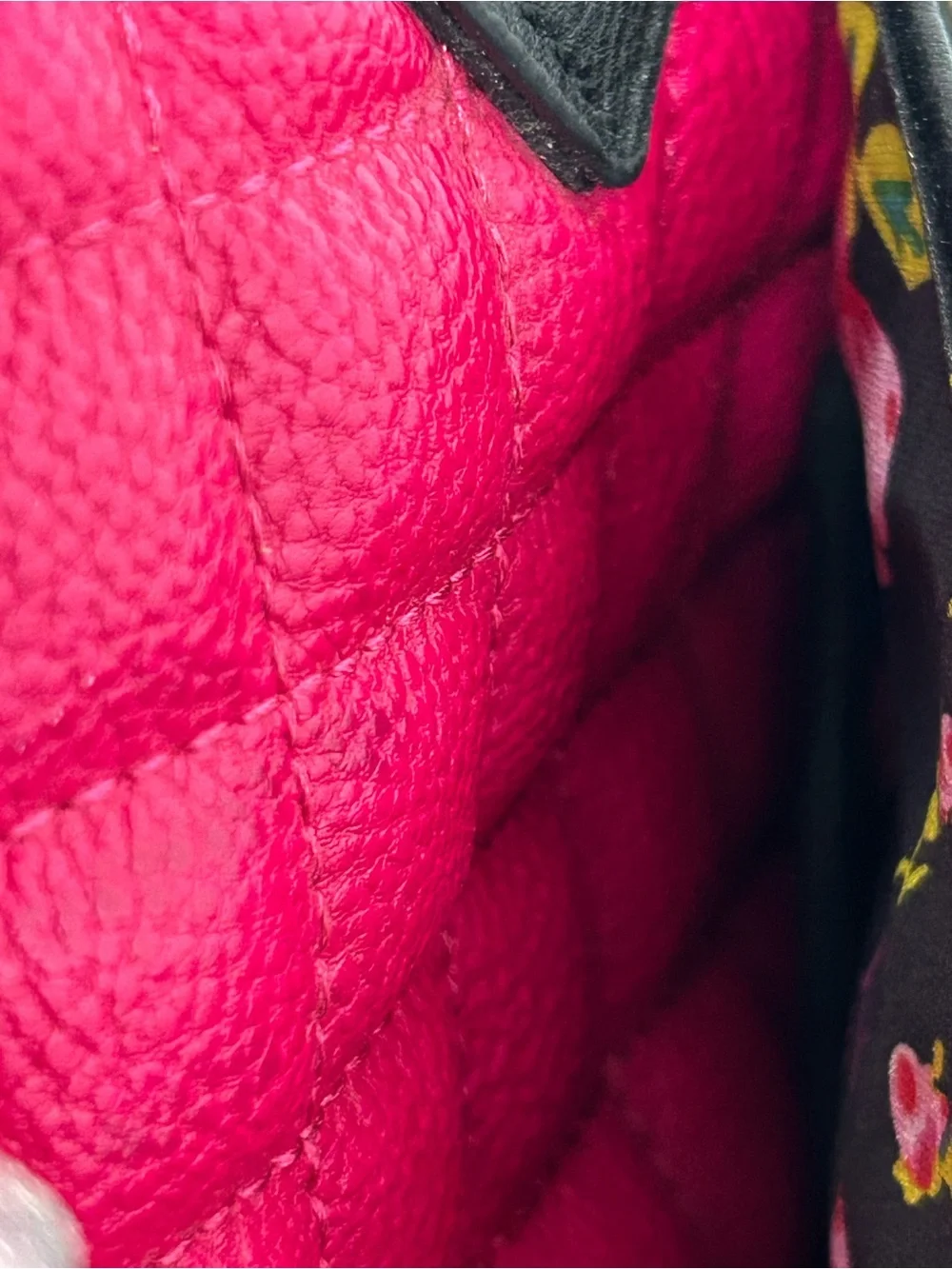 Betsey Johnson Hot Pink and Black Quilted Satchel with Gold Accents